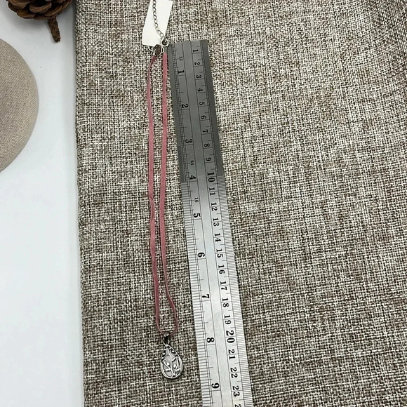 Elegant Pink Necklace with 925 Sterling Silver Teardrop Pendant - 16" - Picture 13 of 14